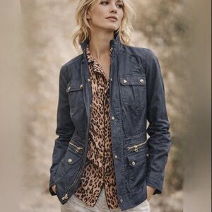 Tommy Hilfiger Navy Utility Windbreaker Rain Jacket Gold Hardware Sz Small